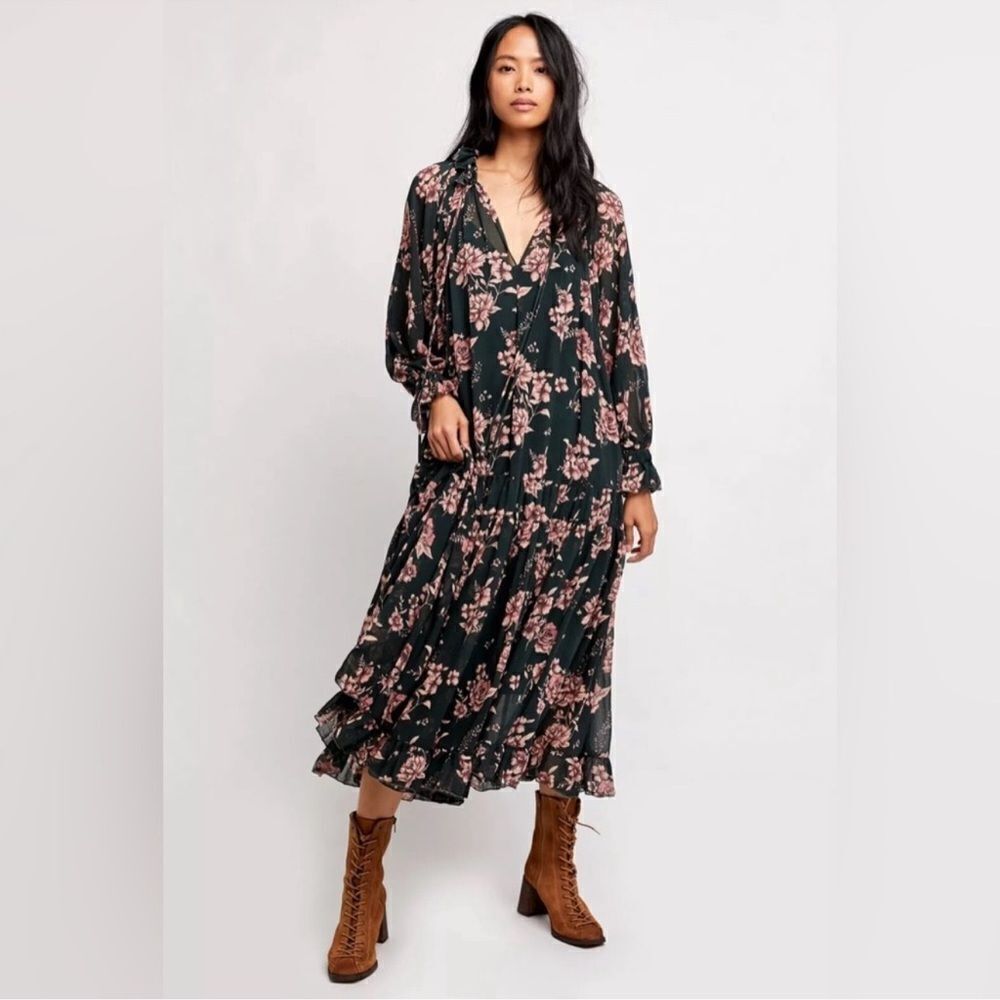 Free People Feeling Groovy Green Floral Maxi Dress